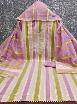 Elegant purple striped embroidered kurta set with dupatta for women 5