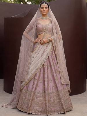 Alluring Mauve Hand Embroidery Silk Lehenga Choli With Double Dupatta 1