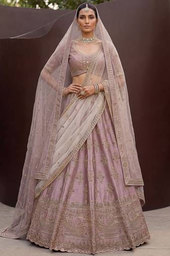 Alluring Mauve Hand Embroidery Silk Lehenga Choli With Double Dupatta
