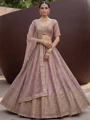 Alluring Mauve Hand Embroidery Silk Lehenga Choli With Double Dupatta 2