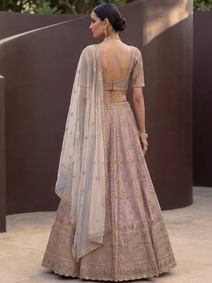 Alluring Mauve Hand Embroidery Silk Lehenga Choli With Double Dupatta 4