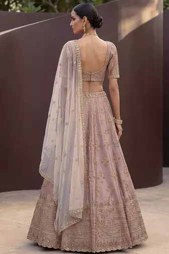 Alluring Mauve Hand Embroidery Silk Lehenga Choli With Double Dupatta