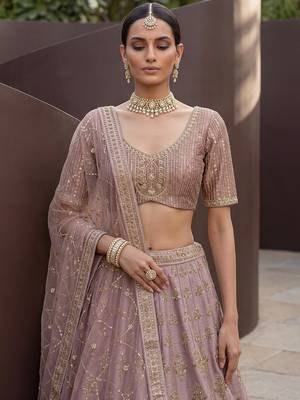 Alluring Mauve Hand Embroidery Silk Lehenga Choli With Double Dupatta 5