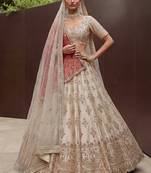 Lavish Beige Zari Work Silk Bridal Lehenga Choli With Double Dupatta