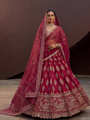 Classy Pink Sequins Silk Bridal Lehenga Choli With Double Dupatta 1