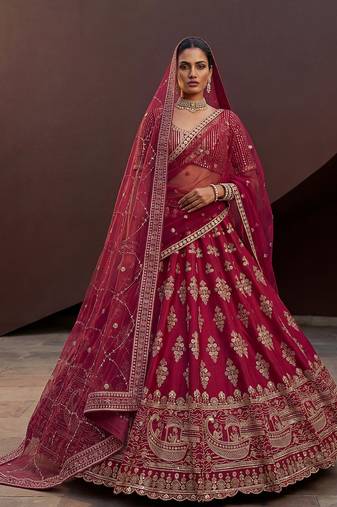 Classy Pink Sequins Silk Bridal Lehenga Choli With Double Dupatta