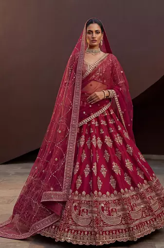 Classy Pink Sequins Silk Bridal Lehenga Choli With Double Dupatta