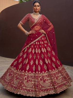 Classy Pink Sequins Silk Bridal Lehenga Choli With Double Dupatta 2