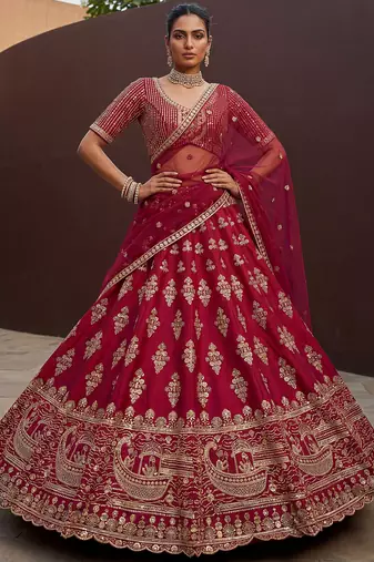 Classy Pink Sequins Silk Bridal Lehenga Choli With Double Dupatta