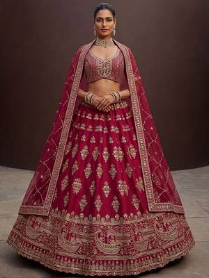 Classy Pink Sequins Silk Bridal Lehenga Choli With Double Dupatta 3