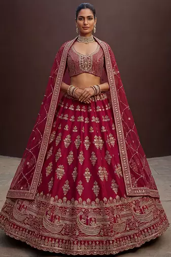 Classy Pink Sequins Silk Bridal Lehenga Choli With Double Dupatta