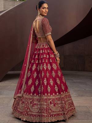 Classy Pink Sequins Silk Bridal Lehenga Choli With Double Dupatta 4