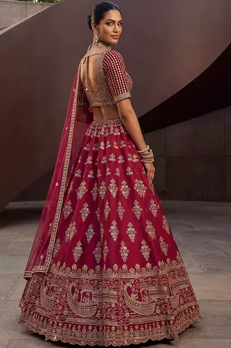 Classy Pink Sequins Silk Bridal Lehenga Choli With Double Dupatta