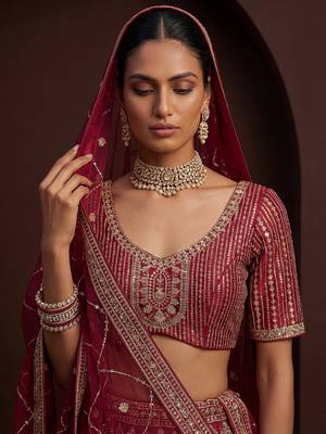 Classy Pink Sequins Silk Bridal Lehenga Choli With Double Dupatta 5