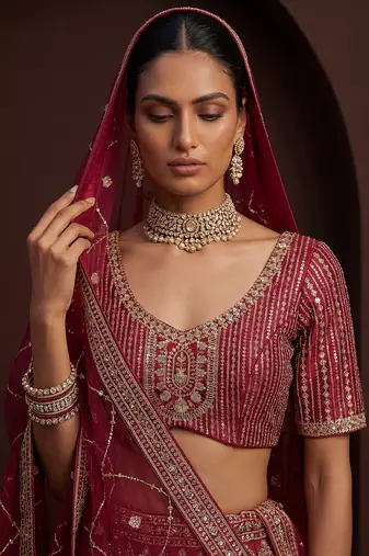 Classy Pink Sequins Silk Bridal Lehenga Choli With Double Dupatta