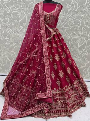 Classy Pink Sequins Silk Bridal Lehenga Choli With Double Dupatta 6