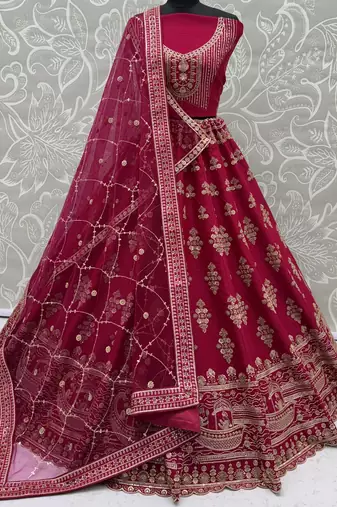 Classy Pink Sequins Silk Bridal Lehenga Choli With Double Dupatta