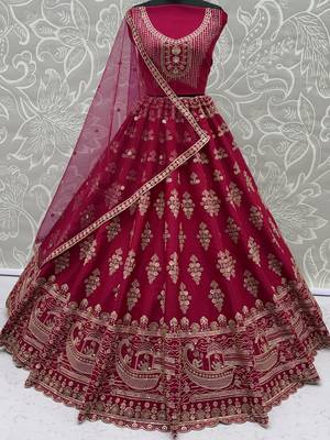 Classy Pink Sequins Silk Bridal Lehenga Choli With Double Dupatta 7