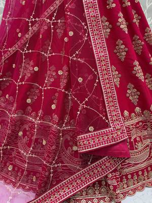 Classy Pink Sequins Silk Bridal Lehenga Choli With Double Dupatta 8