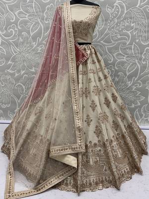 Lavish Beige Zari Work Silk Bridal Lehenga Choli With Double Dupatta 6