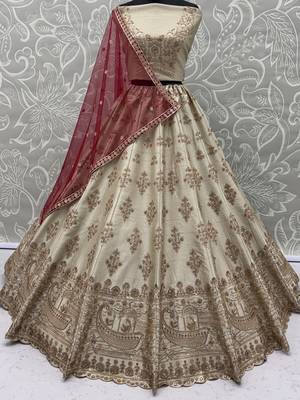 Lavish Beige Zari Work Silk Bridal Lehenga Choli With Double Dupatta 7