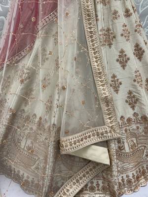 Lavish Beige Zari Work Silk Bridal Lehenga Choli With Double Dupatta 8