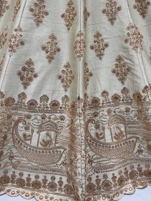 Lavish Beige Zari Work Silk Bridal Lehenga Choli With Double Dupatta 9