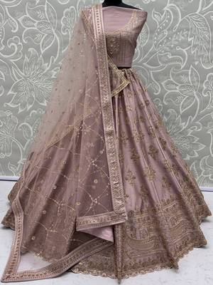 Alluring Mauve Hand Embroidery Silk Lehenga Choli With Double Dupatta 6