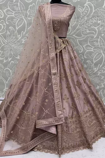 Alluring Mauve Hand Embroidery Silk Lehenga Choli With Double Dupatta