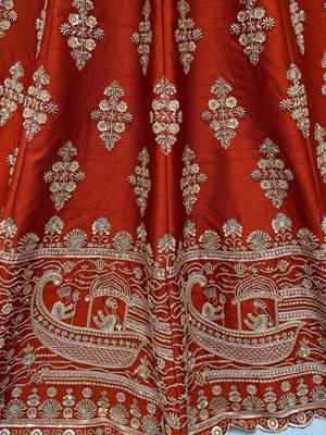 Awesome Rust Orange Hand Work Silk Bridal Lehenga Choli With Double Dupatta 7