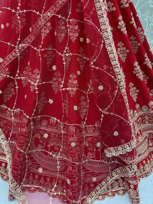 Royal Red Heavy Embroidered Silk Bridal Lehenga Choli With Double Dupatta 7