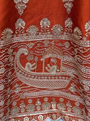 Awesome Rust Orange Hand Work Silk Bridal Lehenga Choli With Double Dupatta 8
