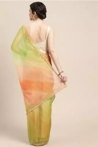 Green Shaded Lace Border & Zari Checks Organza Saree