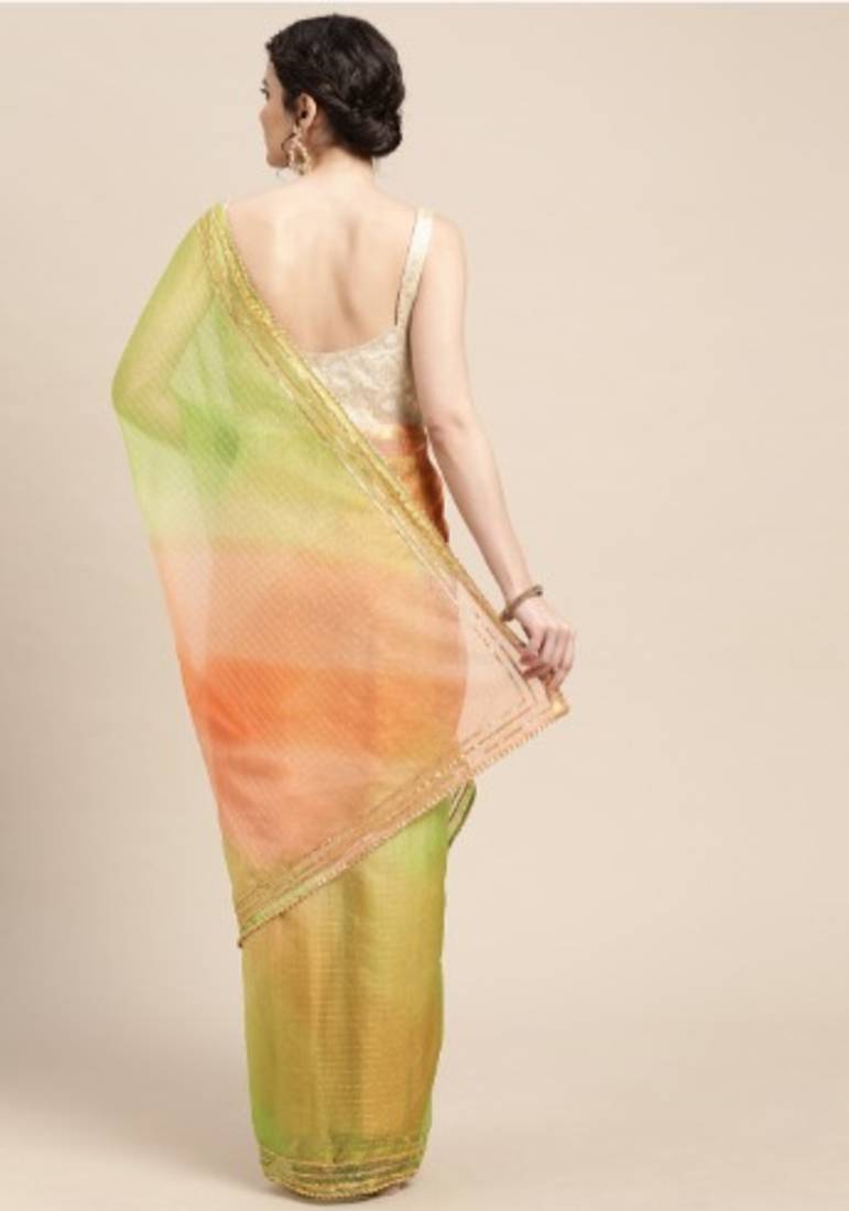 Green Shaded Lace Border & Zari Checks Organza Saree