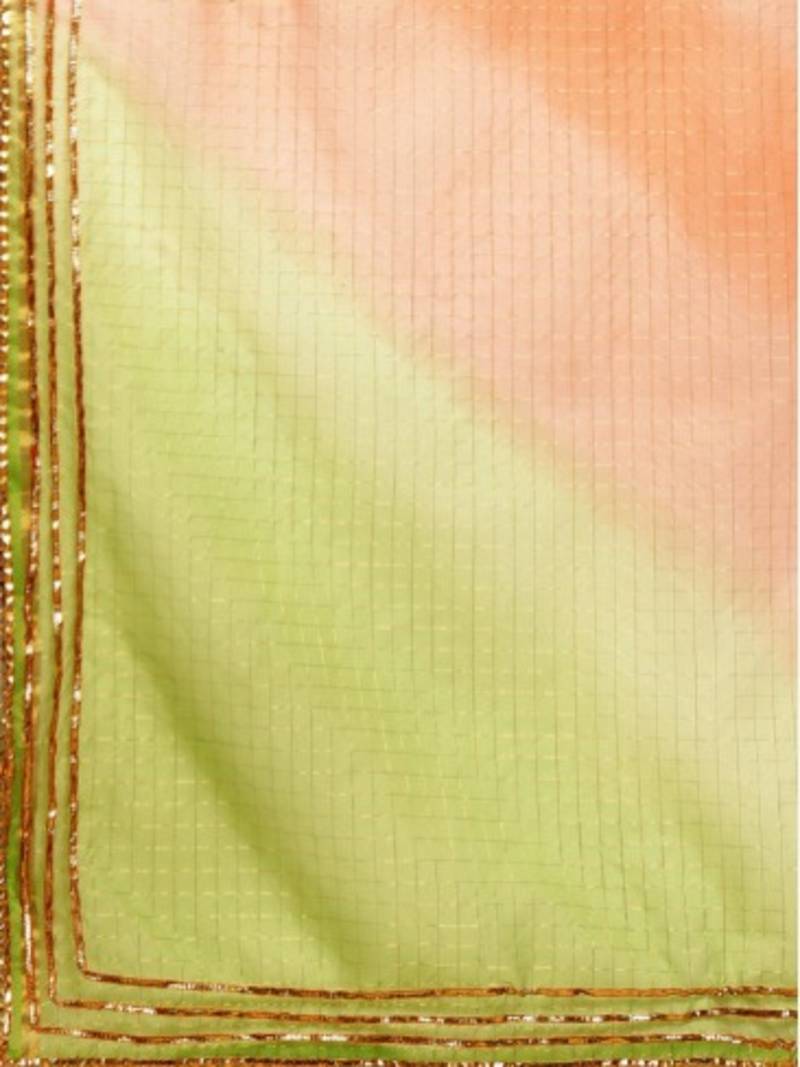 Green Shaded Lace Border & Zari Checks Organza Saree