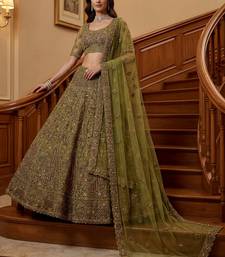 Excellent Olive Green Sequins Net Bridal Lehenga Choli With Dupatta