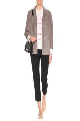 women's genuine suede leather blazer jacket classic button front style 1