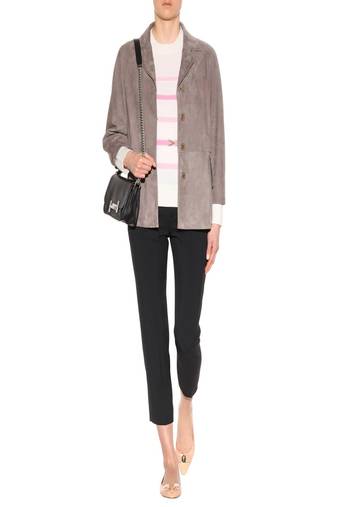 Women’s soft suede leather blazer jacket casual button front coat with pockets