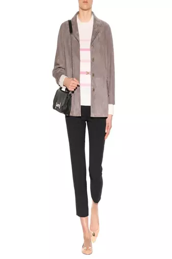 Women’s soft suede leather blazer jacket casual button front coat with pockets