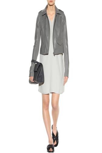 Women’s grey real leather biker jacket  slim fit zip-up stylish jacket