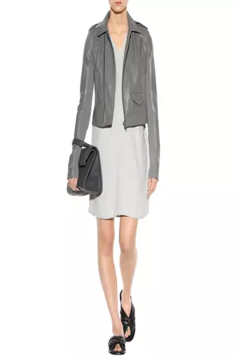 Women’s grey real leather biker jacket  slim fit zip-up stylish jacket