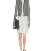 Women’s grey real leather biker jacket  slim fit zip-up stylish jacket