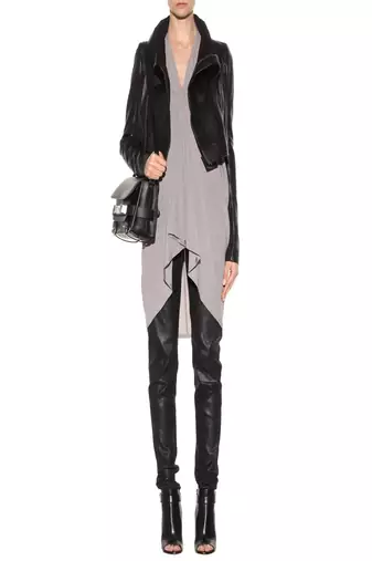 Women’s black leather jacket open front draped collar stylish jacket