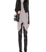 Women’s black leather jacket open front draped collar stylish jacket