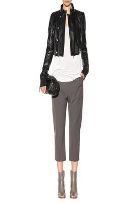 women's black lambskin leather jacket stand up collar style 1