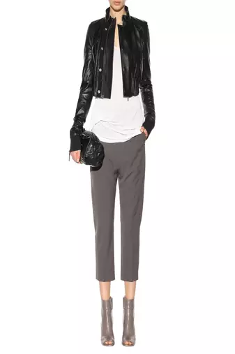 Women’s black leather jacket stand collar zip-up slim fit coat