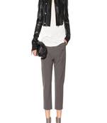 Women’s black leather jacket stand collar zip-up slim fit coat