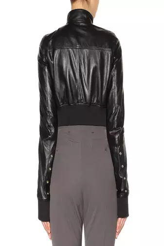 women's black lambskin leather jacket stand up collar style