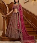 Royal Pink Multi Thread Work Net Engagement Wear Lehenga Choli With Dupatta