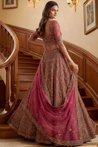 Royal Pink Multi Thread Work Net Engagement Wear Lehenga Choli With Dupatta